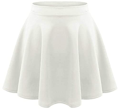 STAR FASHION New Kids Girls School Skirt Children High Waisted Flared Summer Skater Flowy Solid Basic Dance Skirts / 5 to 13 Years White