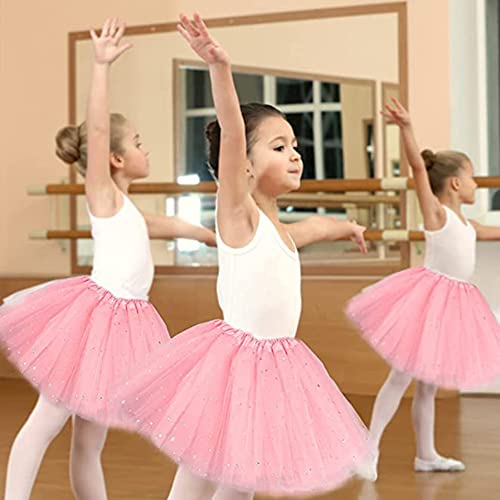 SECALIFE Girls Tutu Skirt Toddler Baby 3 Layers Tulle Sequin Star Ballet Dance Tutu Skirts for Girls 2-8 Years, Pink