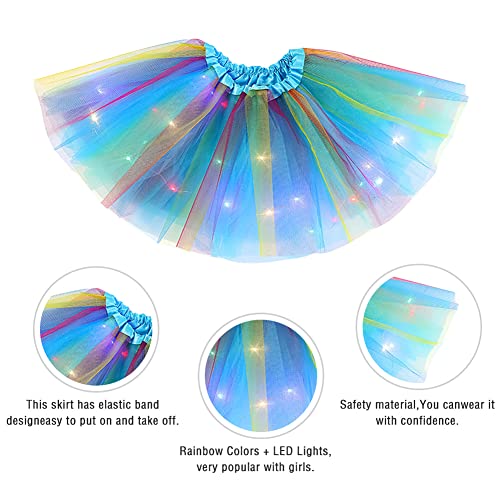 Amusingtao Girls Tutu Skirt with LED Light Up Stars Sequin, Little Girls Star Ballet Dance Tutu Skirts Party Dance Dress Princess Clothes for 3-13 Years Kids
