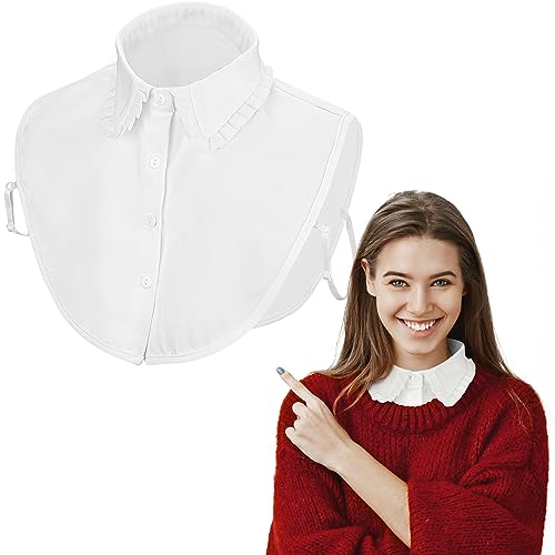 Sintege Fake Collar Detachable Collar Cotton Ruffle Blouse Folding Design False Collar Half Shirt for Women Girls Ladies Accessories White