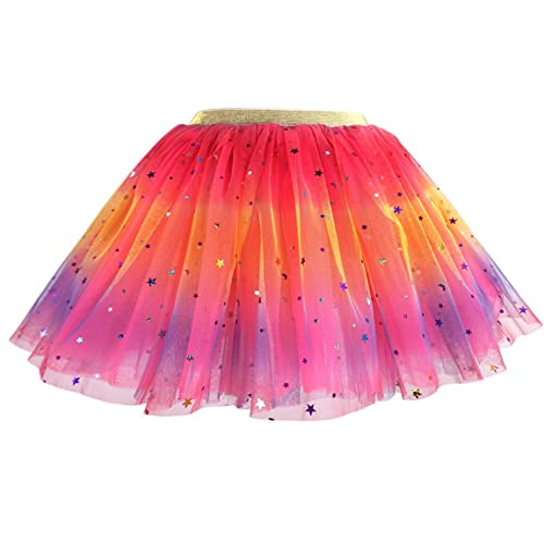 Girls Tutu Skirts Rainbow Toddler Tulle Fairy Ballet Skirt 4 Layers Princess Costume for Dance Show Birthday Party Daily Life Photography School Play Fairy Dress up Gift for Girls 3-8 Years (Pink)