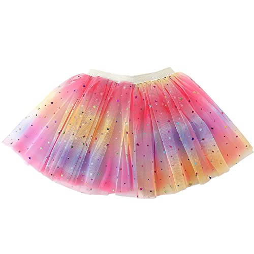 Girls Tutu Skirts Rainbow Toddler Tulle Fairy Ballet Skirt 4 Layers Princess Costume for Dance Show Birthday Party Daily Life Photography School Play Fairy Dress up Gift for Girls 3-8 Years (Pink)