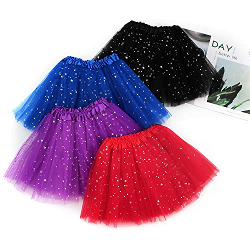 Auranso Girls Tutu Skirts Toddler Baby 3 Layers Tulle Sequin Star Ballet Dance Tutu Skirt for Girls 2-8 Years Red