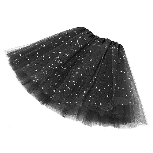 WLLHYF Tutu Skirts Girls 3 Layers Tulle Sequin Star Ballet Dance Tutu Skirt Princess Skirt for Girl Toddler 2-8 Years (Black)
