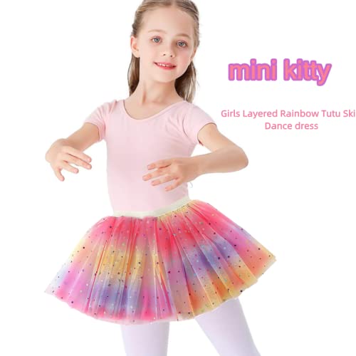 Girls Tutu Skirts Rainbow Toddler Tulle Fairy Ballet Skirt 4 Layers Princess Costume for Dance Show Birthday Party Daily Life Photography School Play Fairy Dress up Gift for Girls 3-8 Years (Pink)