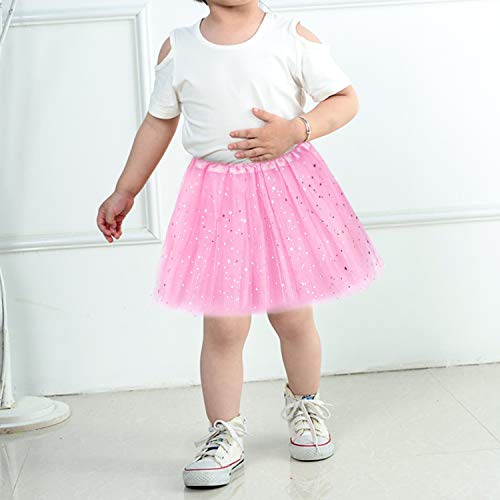 Auranso Girls Tutu Skirts Toddler Baby 3 Layers Tulle Sequin Star Ballet Dance Tutu Skirt for Girls 2-8 Years Red