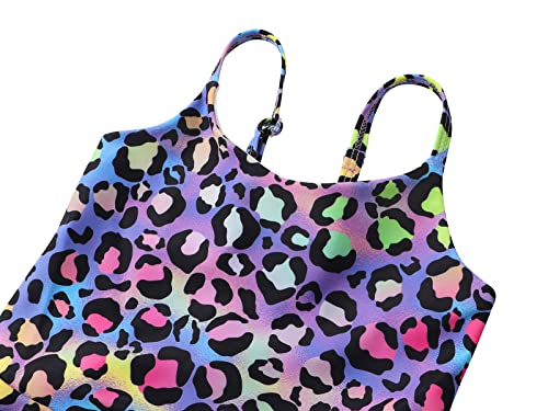 AmzBarley Girls Swimming Costume Swimsuit Kids One Piece Swimwear Leopard 3D Printed Ruffle Skirt Leotard Children Swim Wear Bathing Suit Summer Holiday Beachwear Age 8-9 Years Size 140