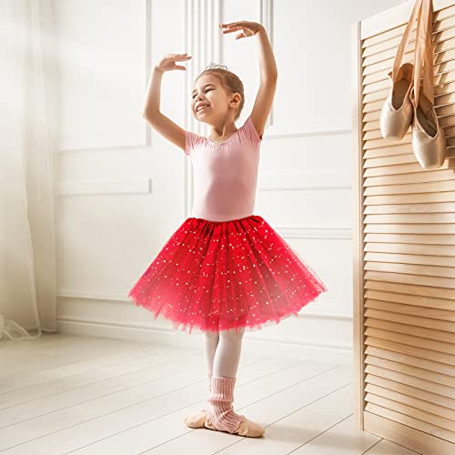 Sibba Tutus Skirt 3-Layer Sparkle Tulle Ruffle Layered Ballet Dress Dance Infrant Girls Kids Toddler Outdoor Clothing Costume (Red)