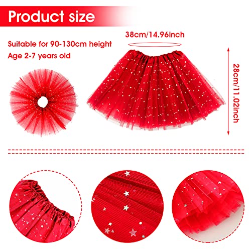 Sibba Tutus Skirt 3-Layer Sparkle Tulle Ruffle Layered Ballet Dress Dance Infrant Girls Kids Toddler Outdoor Clothing Costume (Red)