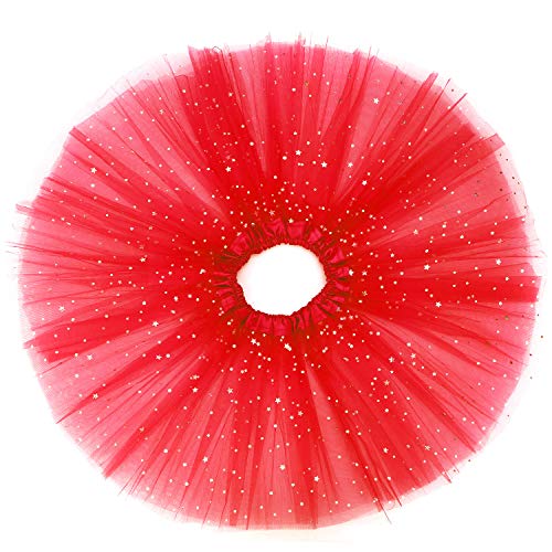 Auranso Girls Tutu Skirts Toddler Baby 3 Layers Tulle Sequin Star Ballet Dance Tutu Skirt for Girls 2-8 Years Red