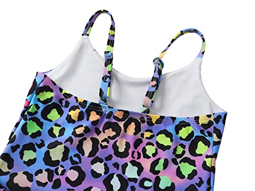AmzBarley Girls Swimming Costume Swimsuit Kids One Piece Swimwear Leopard 3D Printed Ruffle Skirt Leotard Children Swim Wear Bathing Suit Summer Holiday Beachwear Age 8-9 Years Size 140