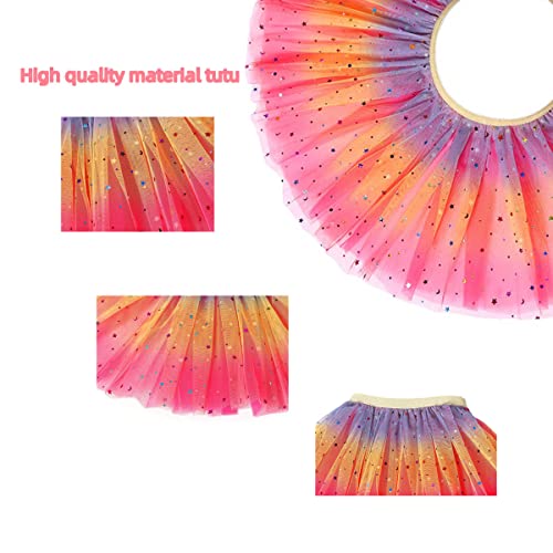Girls Tutu Skirts Rainbow Toddler Tulle Fairy Ballet Skirt 4 Layers Princess Costume for Dance Show Birthday Party Daily Life Photography School Play Fairy Dress up Gift for Girls 3-8 Years (Pink)