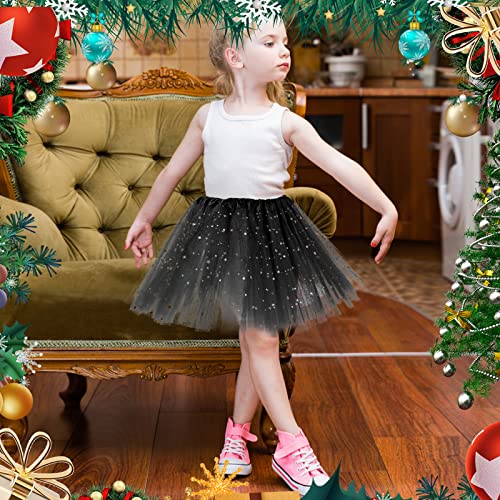 WLLHYF Tutu Skirts Girls 3 Layers Tulle Sequin Star Ballet Dance Tutu Skirt Princess Skirt for Girl Toddler 2-8 Years (Black)