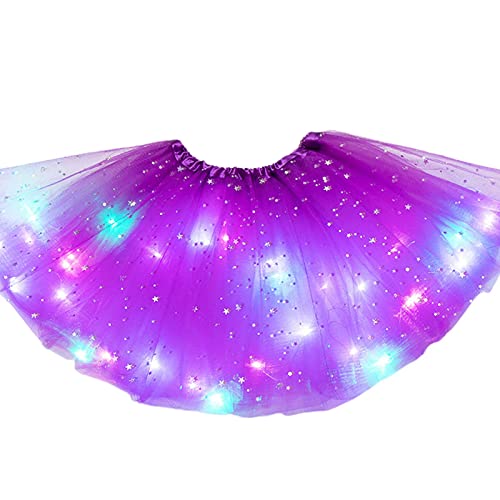 Girls Tutu Skirt with LED Light Up Stars Sequin, Little Girls Tutu Skirt Neon Colorful Luminous Party Dance Dress Princess Clothes Ballet for 3-8 Years Kids