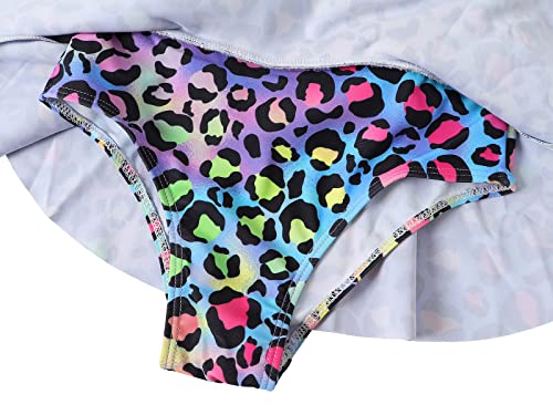 AmzBarley Girls Swimming Costume Swimsuit Kids One Piece Swimwear Leopard 3D Printed Ruffle Skirt Leotard Children Swim Wear Bathing Suit Summer Holiday Beachwear Age 8-9 Years Size 140