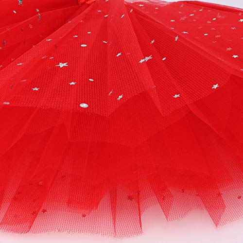 Auranso Girls Tutu Skirts Toddler Baby 3 Layers Tulle Sequin Star Ballet Dance Tutu Skirt for Girls 2-8 Years Red