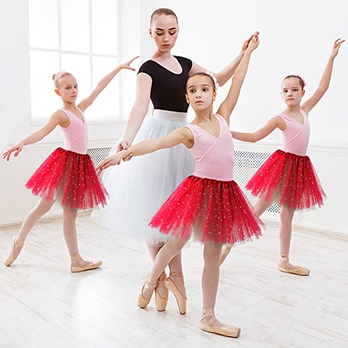 Sibba Tutus Skirt 3-Layer Sparkle Tulle Ruffle Layered Ballet Dress Dance Infrant Girls Kids Toddler Outdoor Clothing Costume (Red)