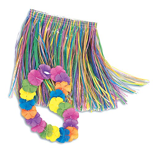 Multicolor Tropical Child Luau Skirt & Lei - 2-Piece Set - Hawaiian Costume for Kids