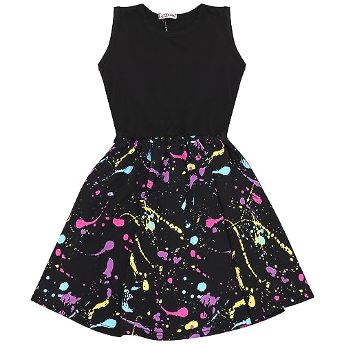 A2Z 4 Kids Girls Pastel Splash Print Outfit Summer Skater Dresses - Splash 240 Panel Skater Black._7-8