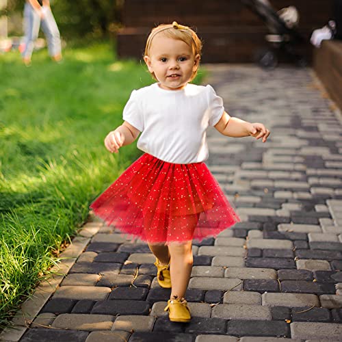 Sibba Tutus Skirt 3-Layer Sparkle Tulle Ruffle Layered Ballet Dress Dance Infrant Girls Kids Toddler Outdoor Clothing Costume (Red)