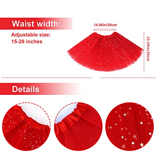 Auranso Girls Tutu Skirts Toddler Baby 3 Layers Tulle Sequin Star Ballet Dance Tutu Skirt for Girls 2-8 Years Red