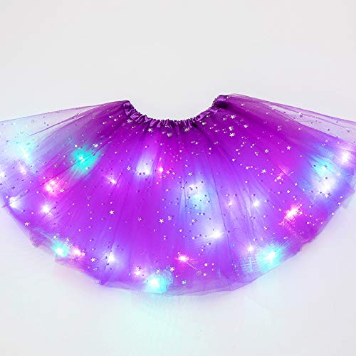 Girls Tutu Skirt with LED Light Up Stars Sequin, Little Girls Tutu Skirt Neon Colorful Luminous Party Dance Dress Princess Clothes Ballet for 3-8 Years Kids