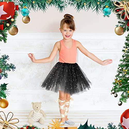 WLLHYF Tutu Skirts Girls 3 Layers Tulle Sequin Star Ballet Dance Tutu Skirt Princess Skirt for Girl Toddler 2-8 Years (Black)