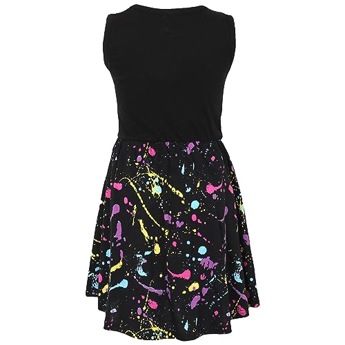 A2Z 4 Kids Girls Pastel Splash Print Outfit Summer Skater Dresses - Splash 240 Panel Skater Black._7-8