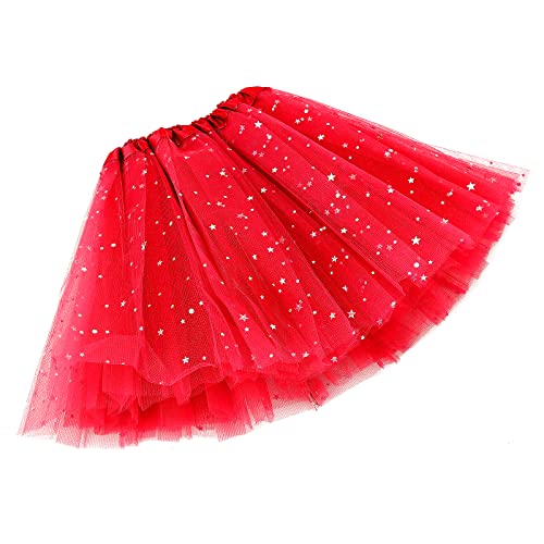 Sibba Tutus Skirt 3-Layer Sparkle Tulle Ruffle Layered Ballet Dress Dance Infrant Girls Kids Toddler Outdoor Clothing Costume (Red)