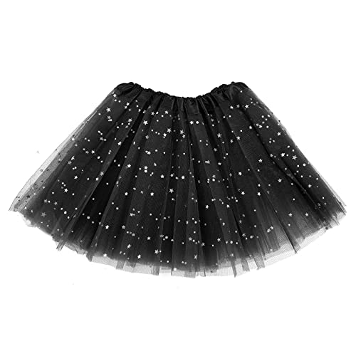 WLLHYF Tutu Skirts Girls 3 Layers Tulle Sequin Star Ballet Dance Tutu Skirt Princess Skirt for Girl Toddler 2-8 Years (Black)