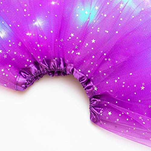 Girls Tutu Skirt with LED Light Up Stars Sequin, Little Girls Tutu Skirt Neon Colorful Luminous Party Dance Dress Princess Clothes Ballet for 3-8 Years Kids