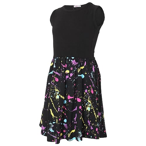 A2Z 4 Kids Girls Pastel Splash Print Outfit Summer Skater Dresses - Splash 240 Panel Skater Black._7-8