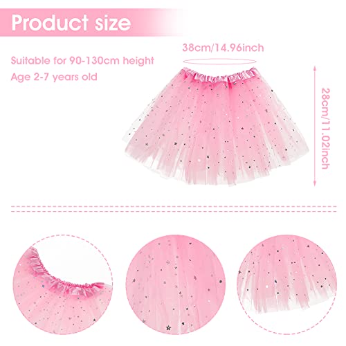 Sibba Sparkle Tutu Skirt Princess Ballet Dance Skorts 3 Layered Tulle Sequin Star Skirts Role-Playing Christmas Birthday Parties for Girls Toddler 2-7 Years Sports Outdoor Clothing (Pink)