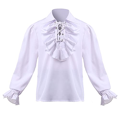 GRACEART Boy's Medieval Pirate Shirt Renaissance Costume Colonial Cosplay Ruffle Shirt Lapel Collar Lace Up Tops Kids Blouse White