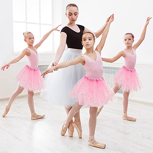 Sibba Sparkle Tutu Skirt Princess Ballet Dance Skorts 3 Layered Tulle Sequin Star Skirts Role-Playing Christmas Birthday Parties for Girls Toddler 2-7 Years Sports Outdoor Clothing (Pink)