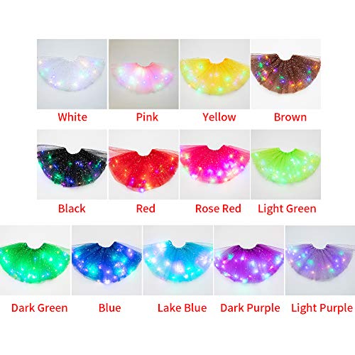 Girls Tutu Skirt with LED Light Up Stars Sequin, Little Girls Tutu Skirt Neon Colorful Luminous Party Dance Dress Princess Clothes Ballet for 3-8 Years Kids