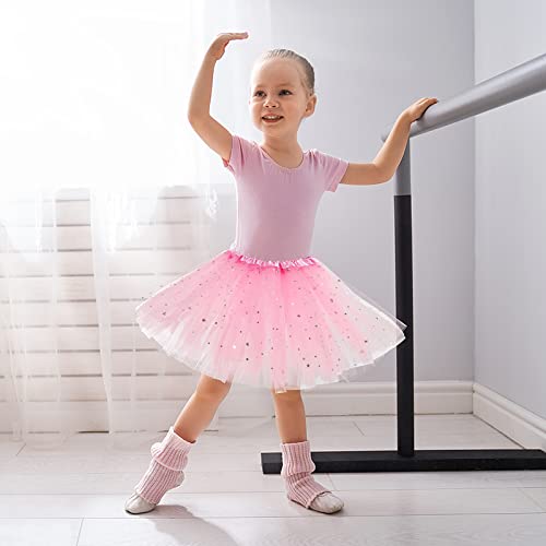 Sibba Sparkle Tutu Skirt Princess Ballet Dance Skorts 3 Layered Tulle Sequin Star Skirts Role-Playing Christmas Birthday Parties for Girls Toddler 2-7 Years Sports Outdoor Clothing (Pink)