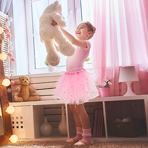 Sibba Sparkle Tutu Skirt Princess Ballet Dance Skorts 3 Layered Tulle Sequin Star Skirts Role-Playing Christmas Birthday Parties for Girls Toddler 2-7 Years Sports Outdoor Clothing (Pink)