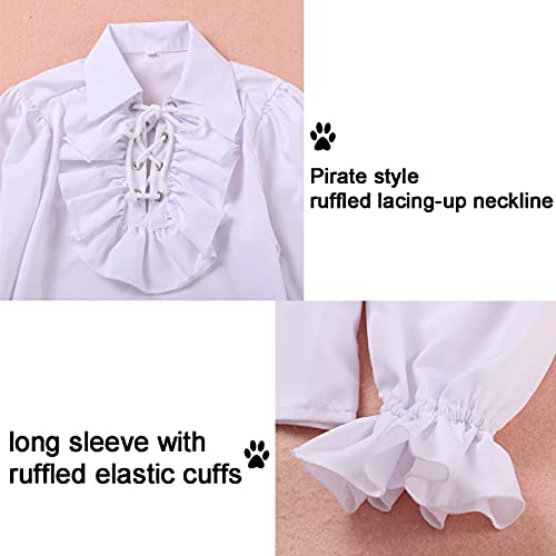GRACEART Boy's Medieval Pirate Shirt Renaissance Costume Colonial Cosplay Ruffle Shirt Lapel Collar Lace Up Tops Kids Blouse White
