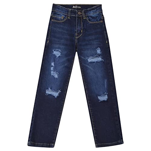 A2Z Kids Boys Relaxed Straight Fit Boot Cut Ripped Stretchy Jeans - Jeans JN64 Dark Blue 11-12