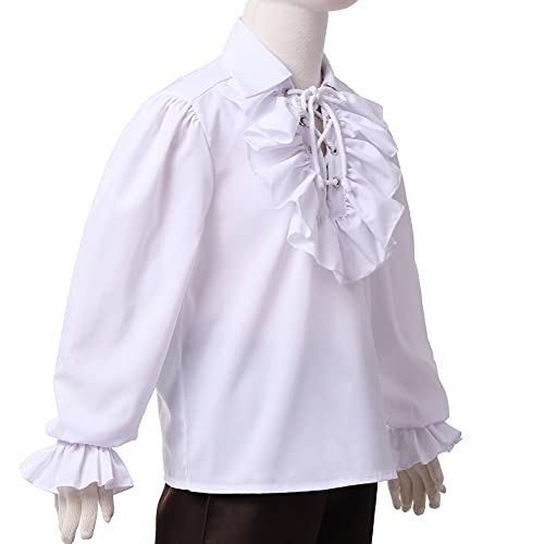 GRACEART Boy's Medieval Pirate Shirt Renaissance Costume Colonial Cosplay Ruffle Shirt Lapel Collar Lace Up Tops Kids Blouse White