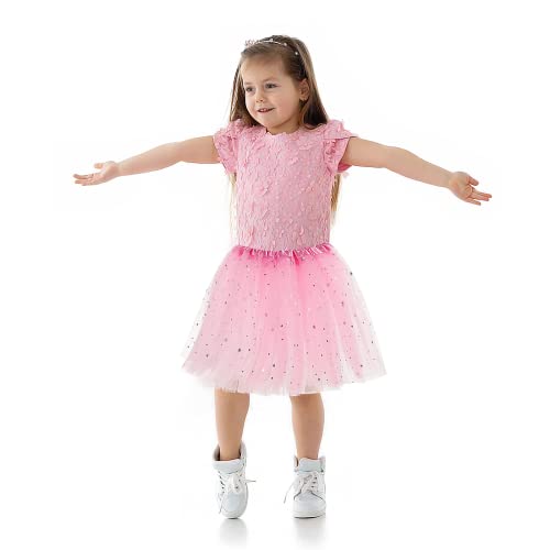 Sibba Sparkle Tutu Skirt Princess Ballet Dance Skorts 3 Layered Tulle Sequin Star Skirts Role-Playing Christmas Birthday Parties for Girls Toddler 2-7 Years Sports Outdoor Clothing (Pink)