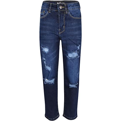 A2Z Kids Boys Relaxed Straight Fit Boot Cut Ripped Stretchy Jeans - Jeans JN64 Dark Blue 11-12