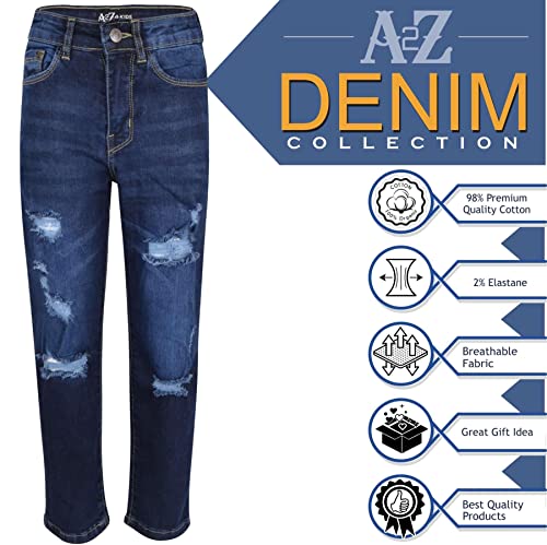 A2Z Kids Boys Relaxed Straight Fit Boot Cut Ripped Stretchy Jeans - Jeans JN64 Dark Blue 11-12