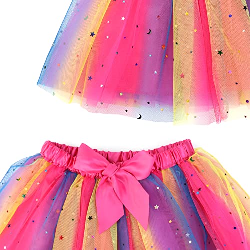 Baby Girls Rainbow Layered Tutu Skirt - Toddlers Girls Princess Tulle Ballet Dress with Unicorn Horn Headband