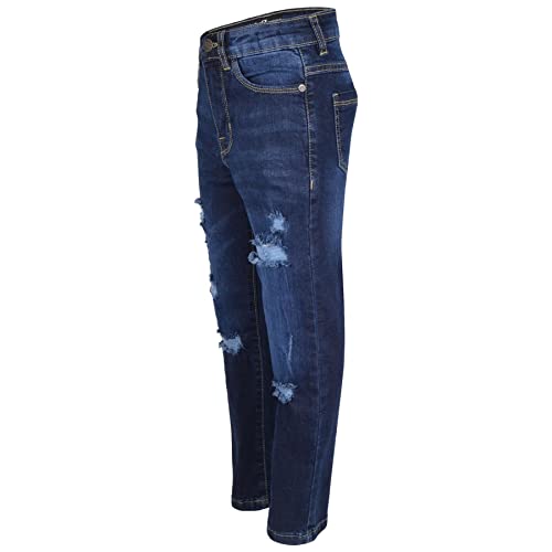 A2Z Kids Boys Relaxed Straight Fit Boot Cut Ripped Stretchy Jeans - Jeans JN64 Dark Blue 11-12