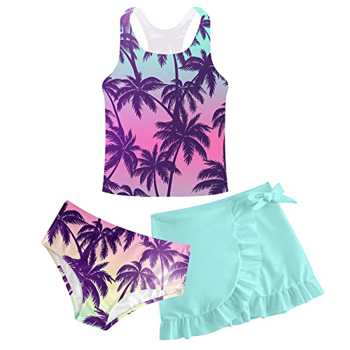 ALISISTER Girls Bathing Suit 3 Piece Hawaii Bikini Set Beach Swimsuit with Cover Up Skirt Sport Swimwear 8-9 Years