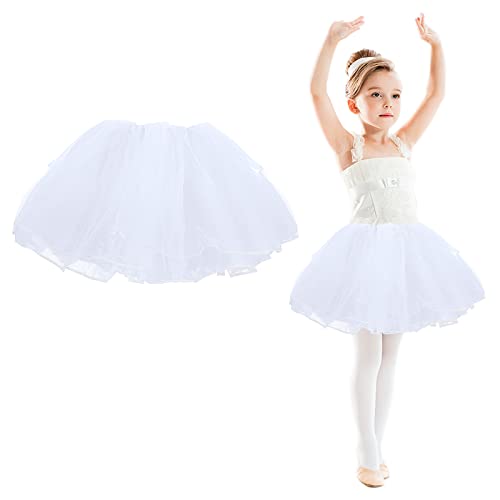 WLLHYF Tulle Skirts for Girls 4 Layers Tutu Skirts Elastic Fluffy Ballet Dance Skirts for Toddler Baby Children 2-8 Years Party (White)
