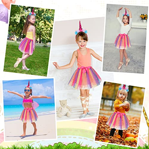 Baby Girls Rainbow Layered Tutu Skirt - Toddlers Girls Princess Tulle Ballet Dress with Unicorn Horn Headband