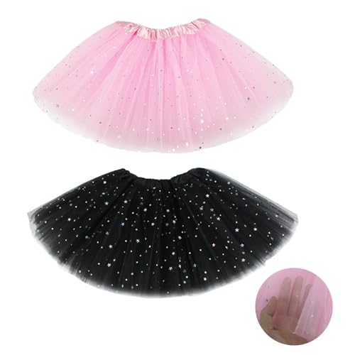 EUPSIIU 2 Pieces Tutu Skirt for Girls, Sparkle Sequin Princess Dresses 3 Layers Tulle Ballet Dance Tutu Skirts for Birthday Holiday Party Dress Up Costume Layered Skirts for Kids 2-8 Years (2 Colors)